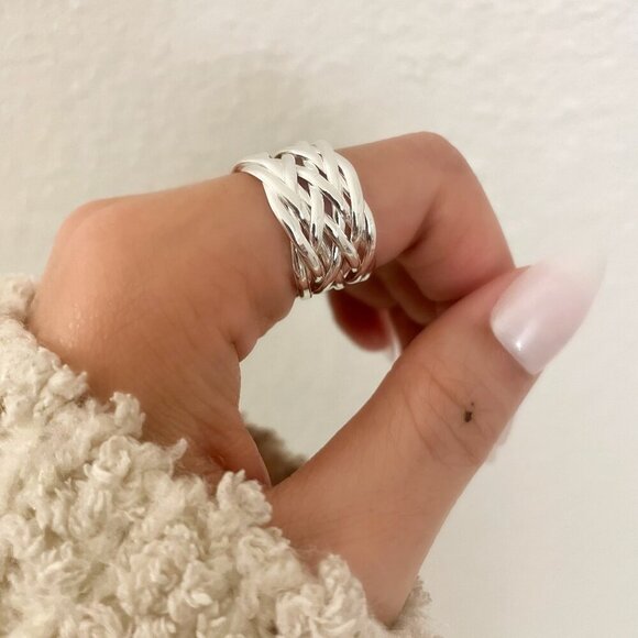 925 Sterling Silver Woven Ring Wide Ring Band Minimalist Ring Dainty Ring Band - Picture 8 of 10